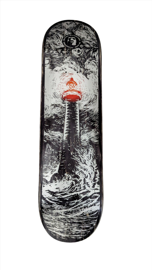 HEATHEN LIGHTHOUSE ON ROUNDHEAD SKATEBOARD DECK - 8.75"