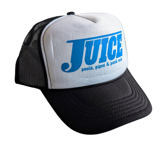 JUICE 'Pool Pipes and Punk Rock' Trucker Mesh Caps - Blue On White